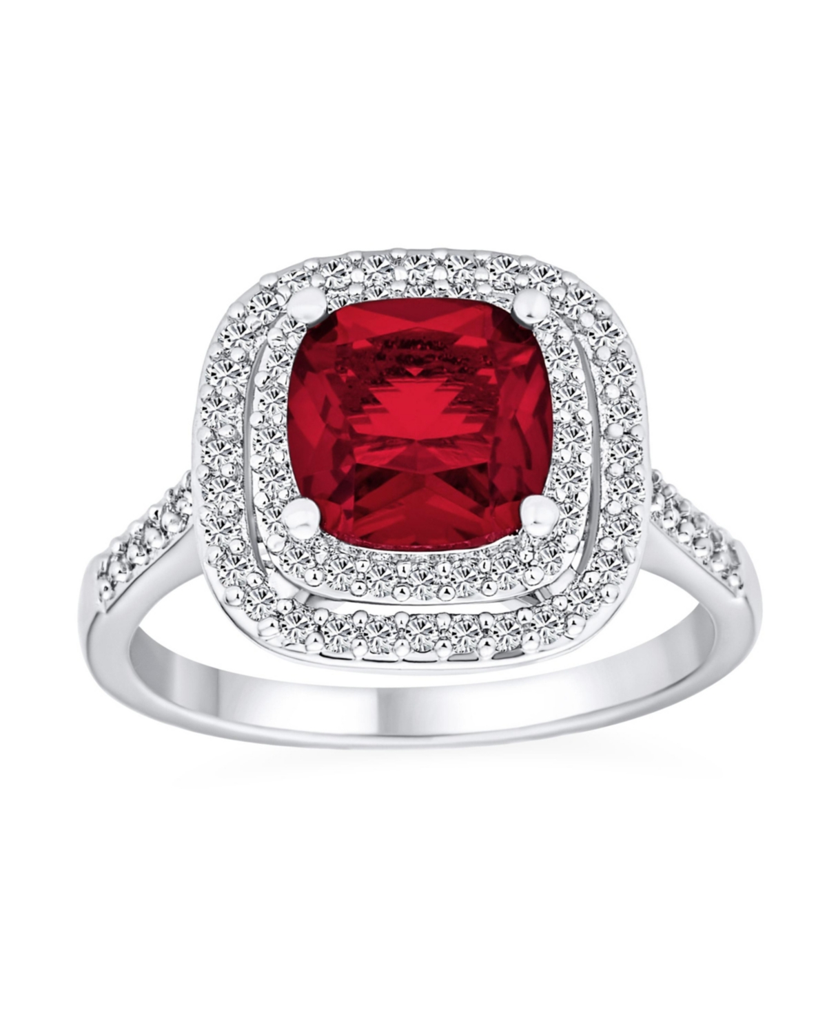 Large Fashion Solitaire Aaa Cubic Zirconia Pave Cz Cushion Cut Simulated Ruby Red Cocktail Statement Ring For Women - Red