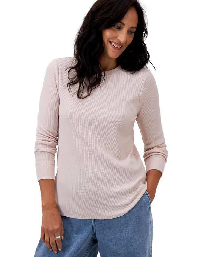 Petite Waffle-Knit Long-Sleeve Crewneck Top, Created for Macy's
