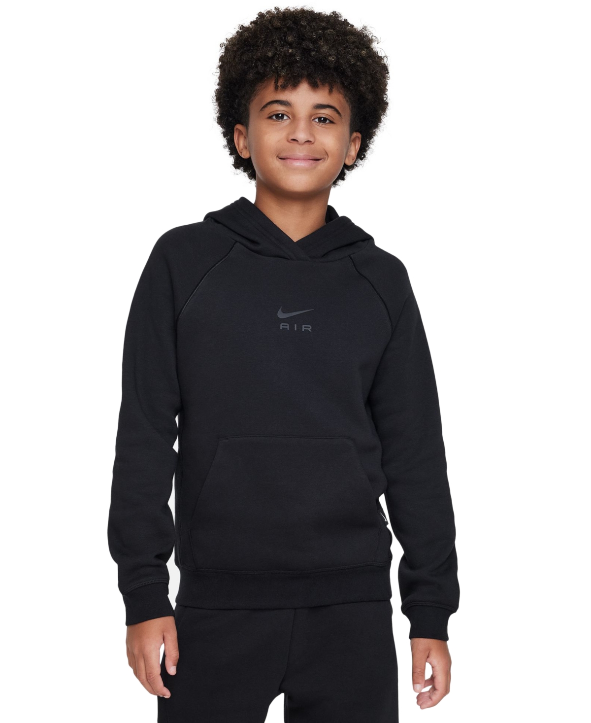 Nike Air Big Kids Logo-print Brushed Fleece Hoodie In Black