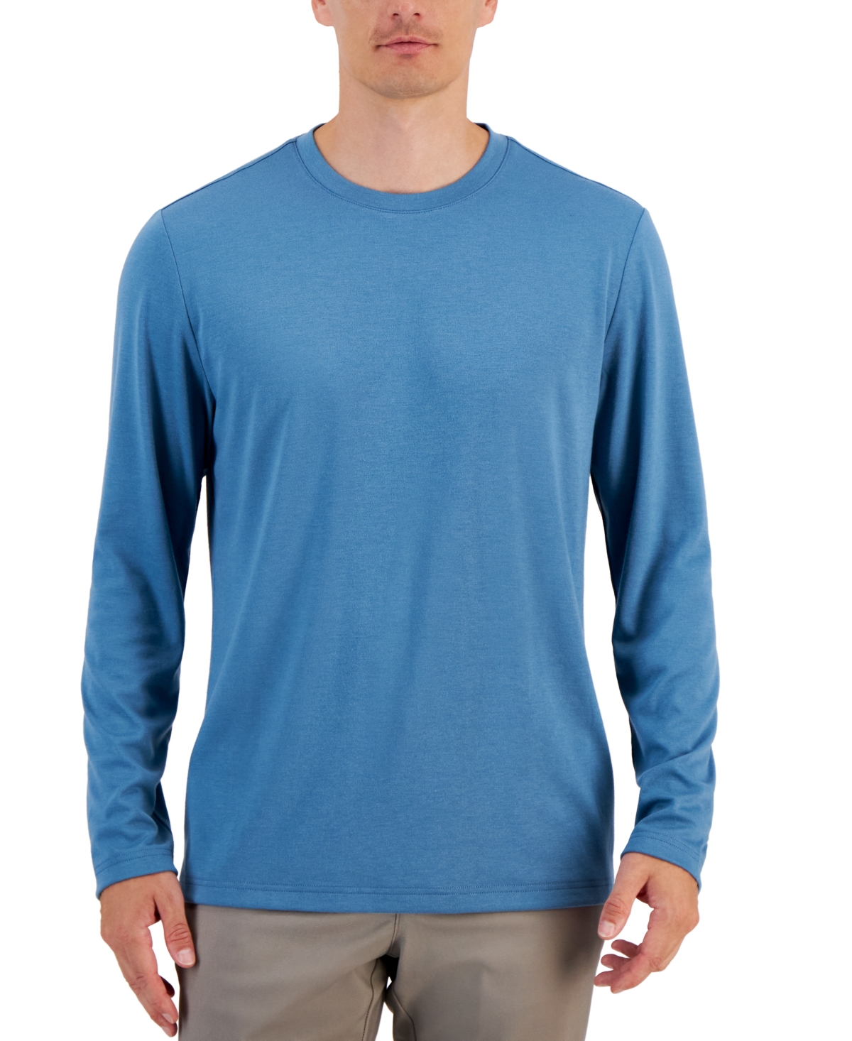 Alfani Alfatech Long Sleeve Crewneck T-shirt, Created For Macy's In Deep Patina