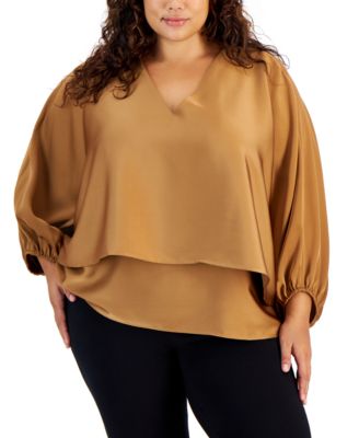 Calvin Klein - Plus Size Popover-Layer Blouson-Sleeve Top