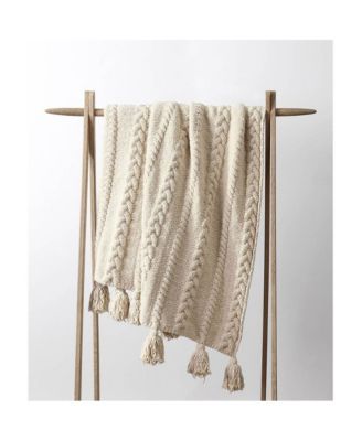 Braided Pom Pom Throw, 52" x 75"