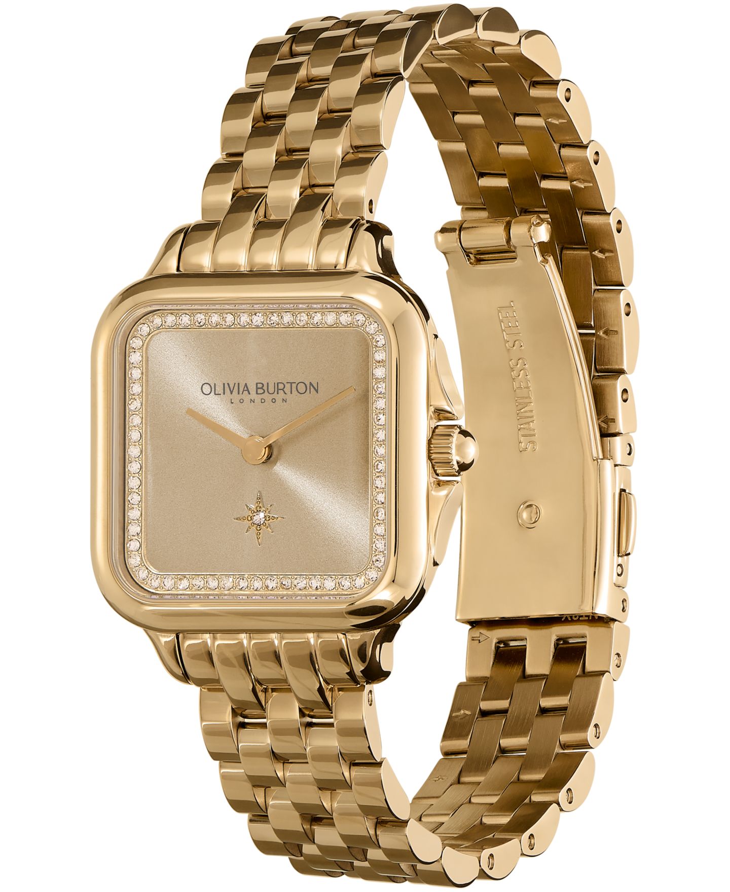 Женские часы Olivia Burton Grosvenor Soft Square Gold-Tone Stainless Steel Bracelet Watch 28mm — фото 4