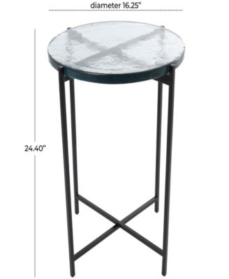 24" Metal with Textured Glass Tabletop X-Shaped Accent Table