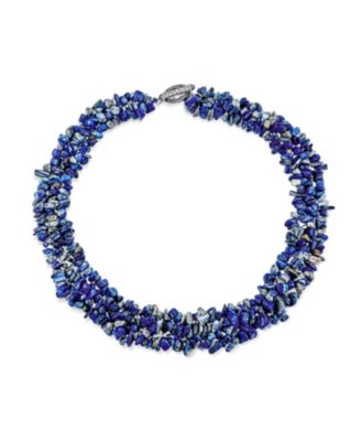 Large Natural Stones Cluster Multi Strand Collar Necklace & Stretch Bracelet Set