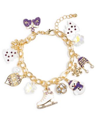Holiday Lane - Gold-Tone Mixed Stone Winter Skater Charm Bracelet