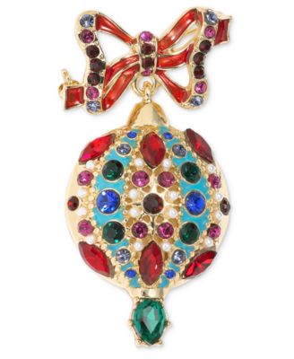 Gold-Tone Multicolor Crystal & Imitation Pearl Ornament Pin, Created for Macy's