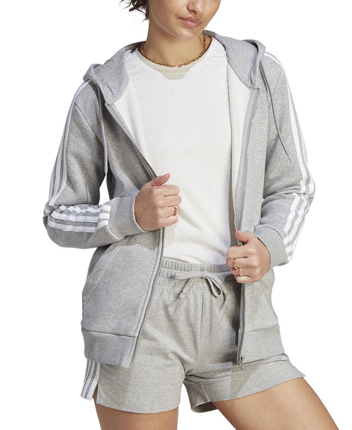 adidas Women's Essentials Cotton Fleece 3-Stripe Full Zip Hoodie