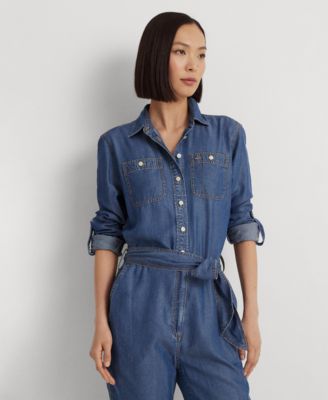 オールインワン・サロペット LAUREN RALPH LAUREN Woman Jumpsuits Blue 253962765 001 Lauren Ralph Lauren Women's Belted Denim Jumpsuit - Macy's
