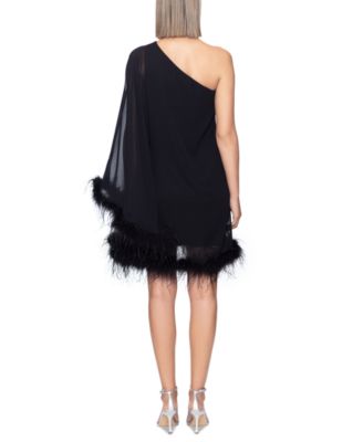 ワンピース theredthread S asymmetry tuck dress Betsy & Adam Women's One-Shoulder Feather-Trim Shift Dress