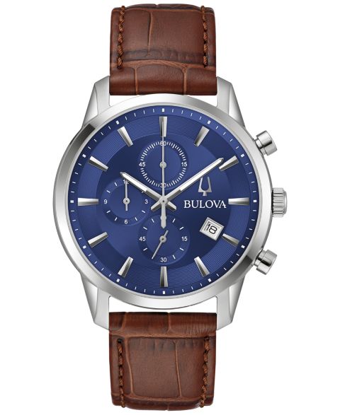 Мужские часы Bulova Chronograph Classic Sutton Brown Leather Strap Watch 41mm