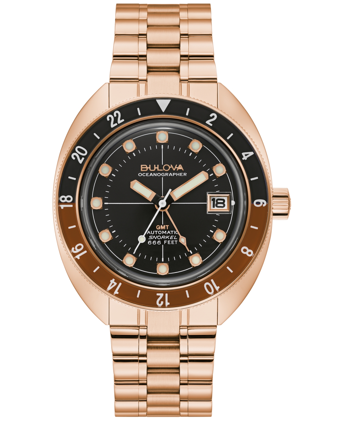 Bulova Men's Automatic Oceanographer Gmt Rose Gold-tone Stainless Steel Bracelet Watch 41mm