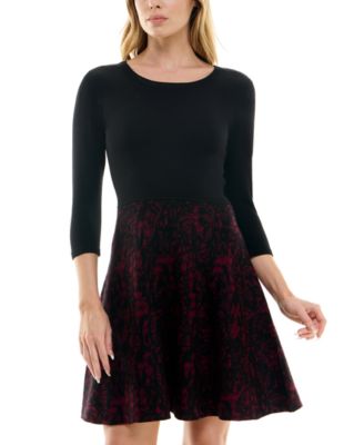 BCX - Juniors' 3/4-Sleeve Lace-Skirt Sweater Dress