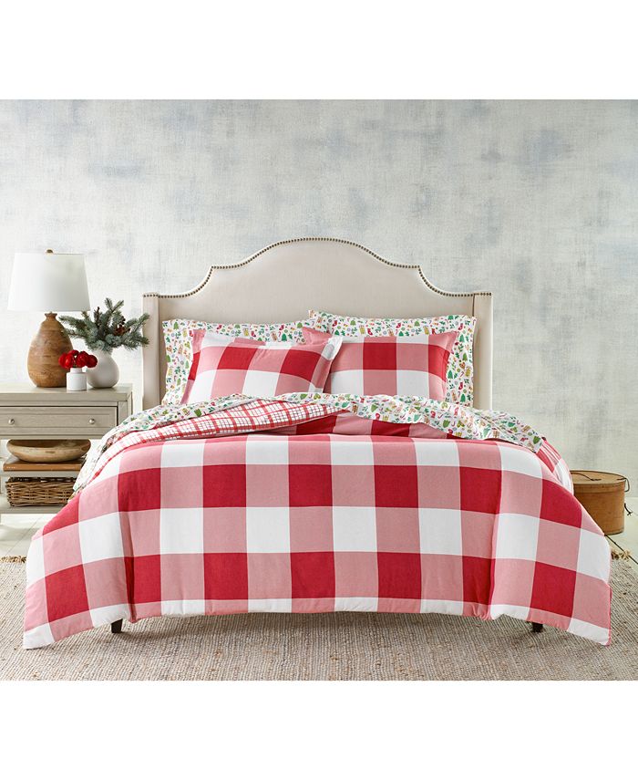 Charter Club Red Check Flannel Duvet Cover King Created For Macys Macys 