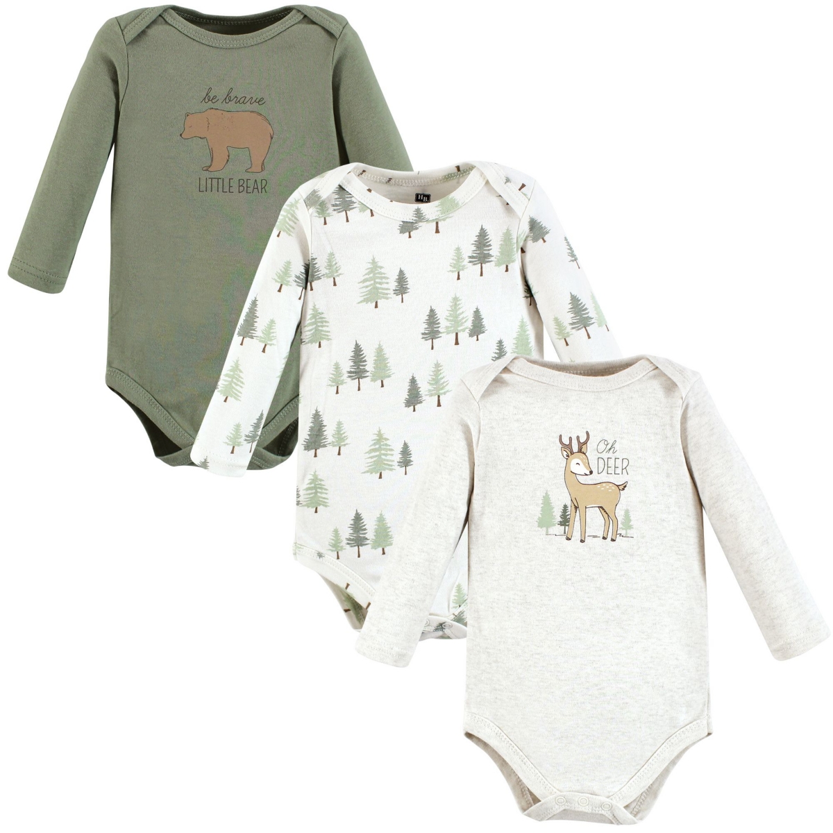Hudson Baby Boys Cotton Long-Sleeve Bodysuits, Forest Deer 3-Pack, 12-18 Months