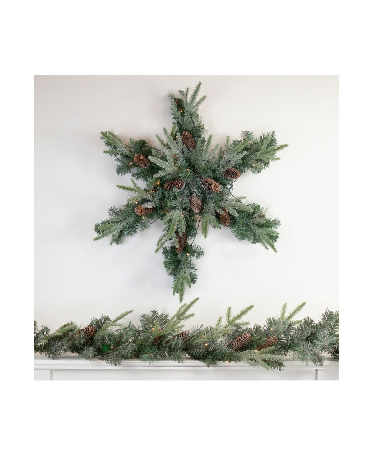 Pre-Lit Artificial Mixed Pine and Pine Cone Christmas Snowflake Wreath
