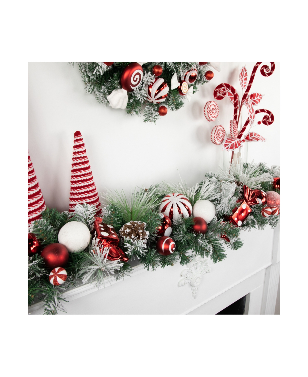 6' Flocked Pine Artificial Christmas Garland with Candy Ornaments and Pinecones