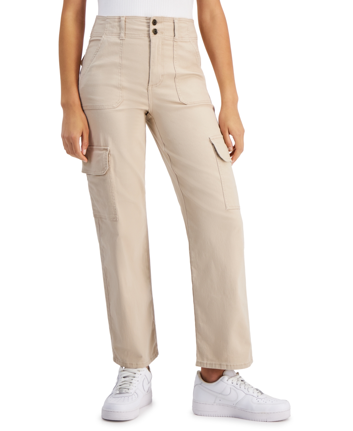Celebrity Pink Juniors' High Rise Straight-leg Cargo Pants In Stone