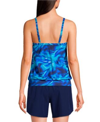 Women's Petite Blouson Tummy Hiding Tankini Swimsuit Top Adjustable Straps
