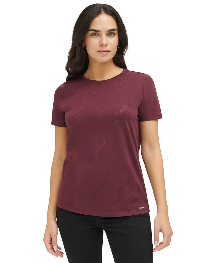 Calvin Klein Women's Diagonal Burnout-Logo T-Shirt - Macy's