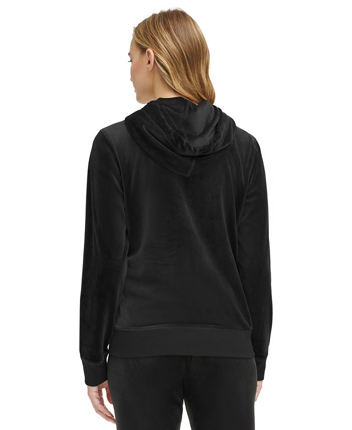 Calvin Klein Women's Velour Zip Front Hoodie With Faux Leather Pocket ...