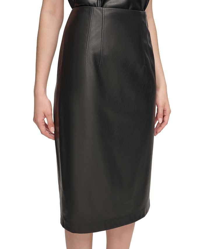 Calvin Klein Women's Faux-Leather Midi Skirt - Macy's