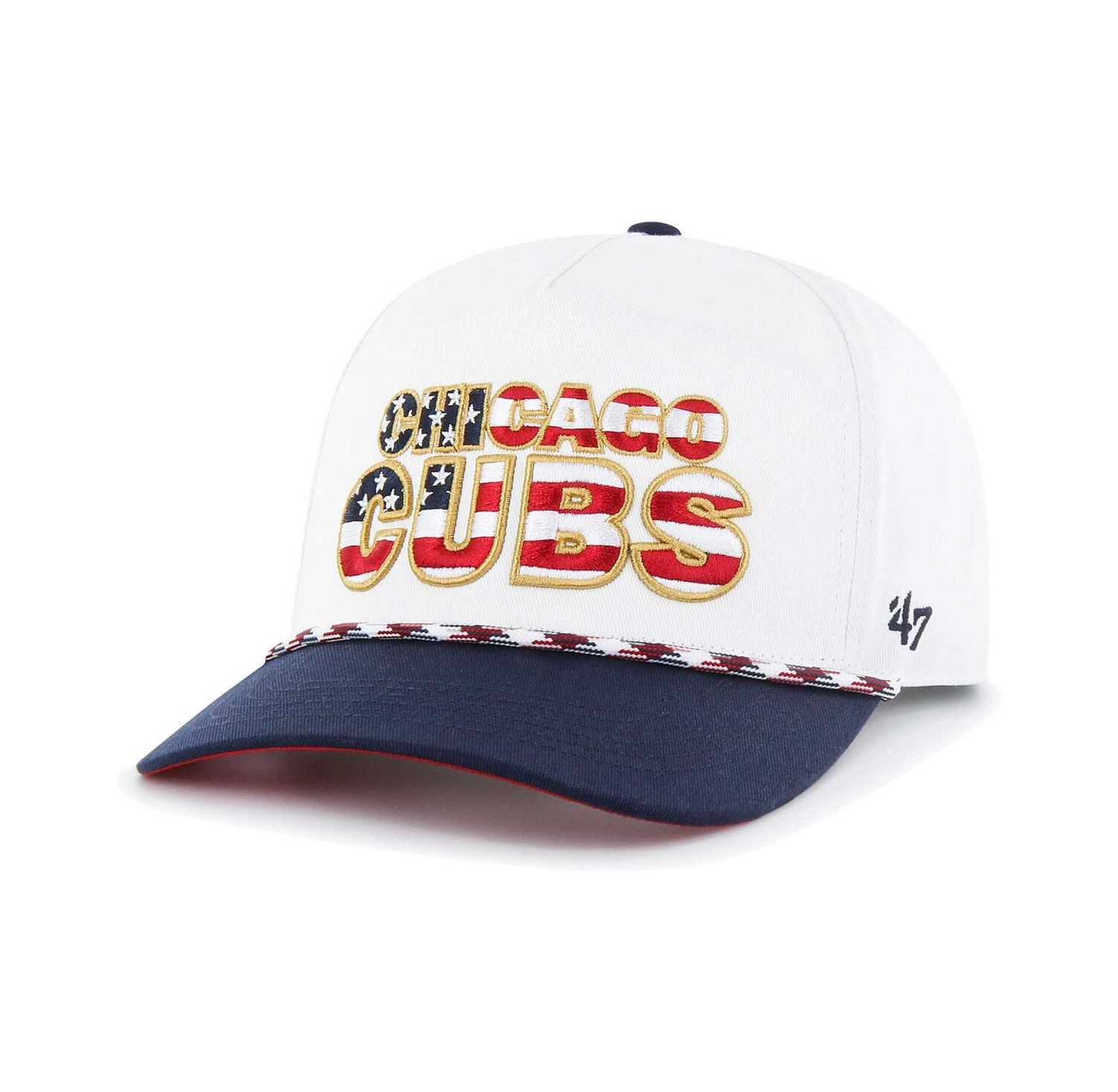 Men's White Chicago Cubs Flag Script Hitch Snapback Hat