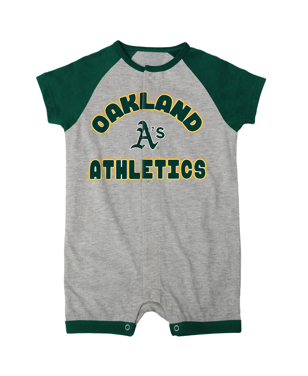 Newborn and Infant Boys and GirlsOakland Athletics Extra Base Hit Raglan Full-Snap Romper - Heather Gray