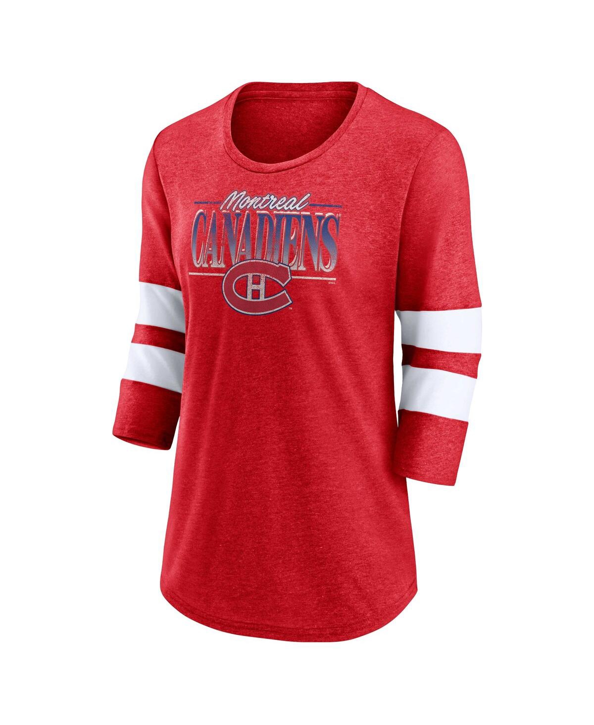 Women's Fanatics White Montreal Canadiens Full Shield 3/4-Sleeve Tri-Blend Raglan Scoop Neck T-shirt - White