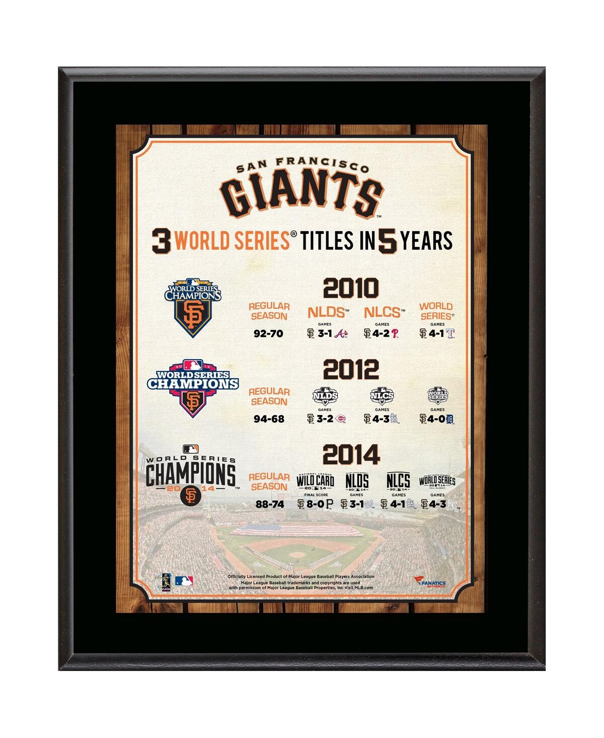 Fanatics Authentic San Francisco Giants 10.5" X 13" 2014 World Series Champions Three Championships In Five Years Plaqu In Black
