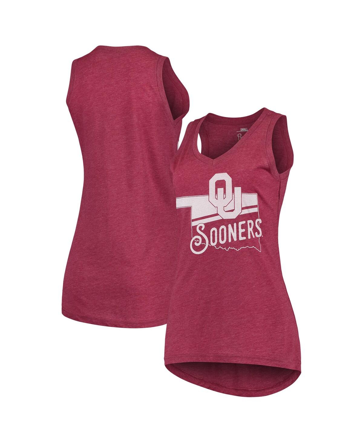 PRESSBOX WOMEN'S PRESSBOX CRIMSON OKLAHOMA SOONERS FERRIS MELANGE V-NECK TANK TOP 