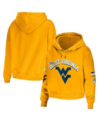 Women's Gold West Virginia Mountaineers Mixed Media Cropped Pullover Hoodie