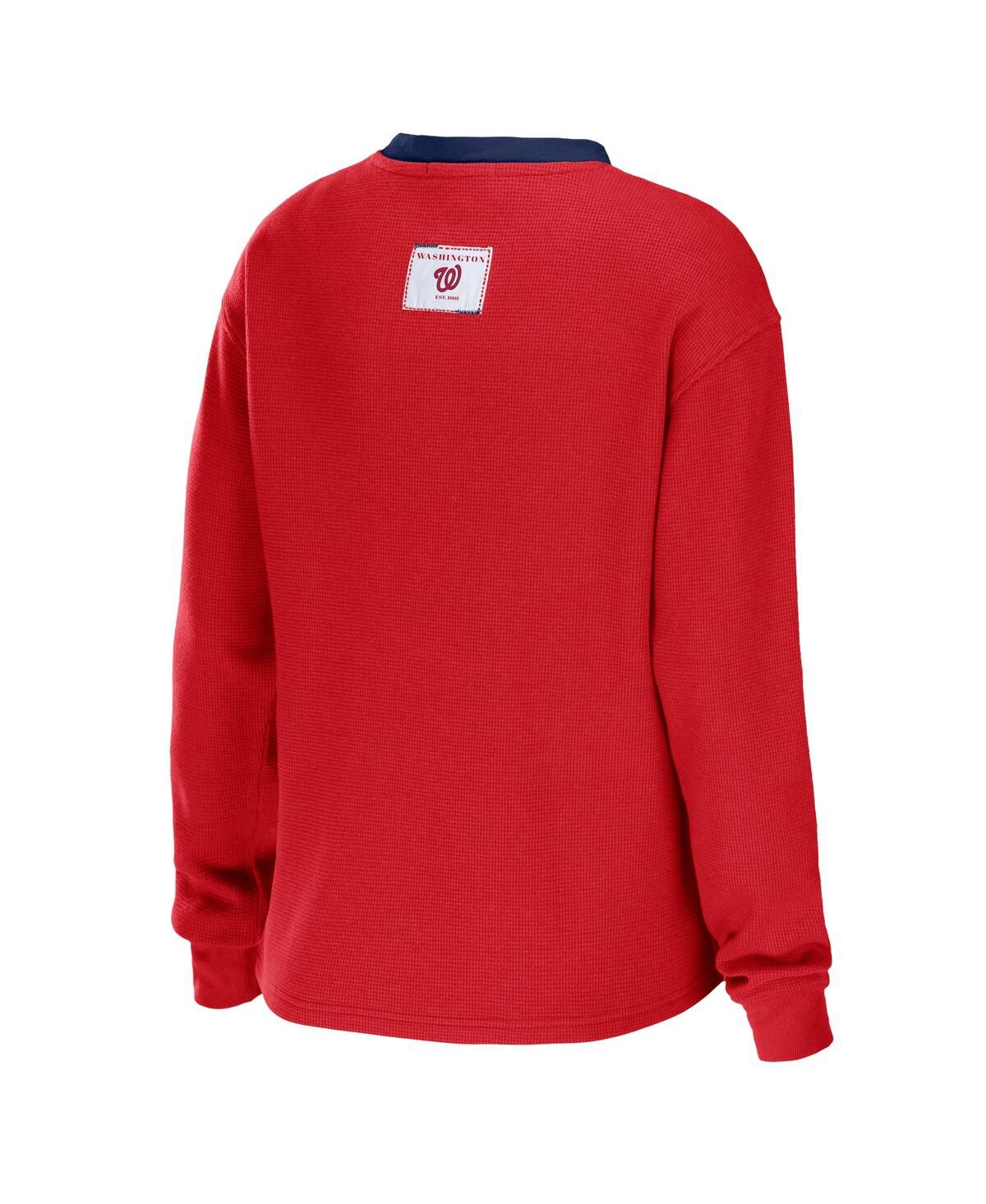 Shop Wear By Erin Andrews Women's  Red Washington Nationals Waffle Henley Long Sleeve T-shirt