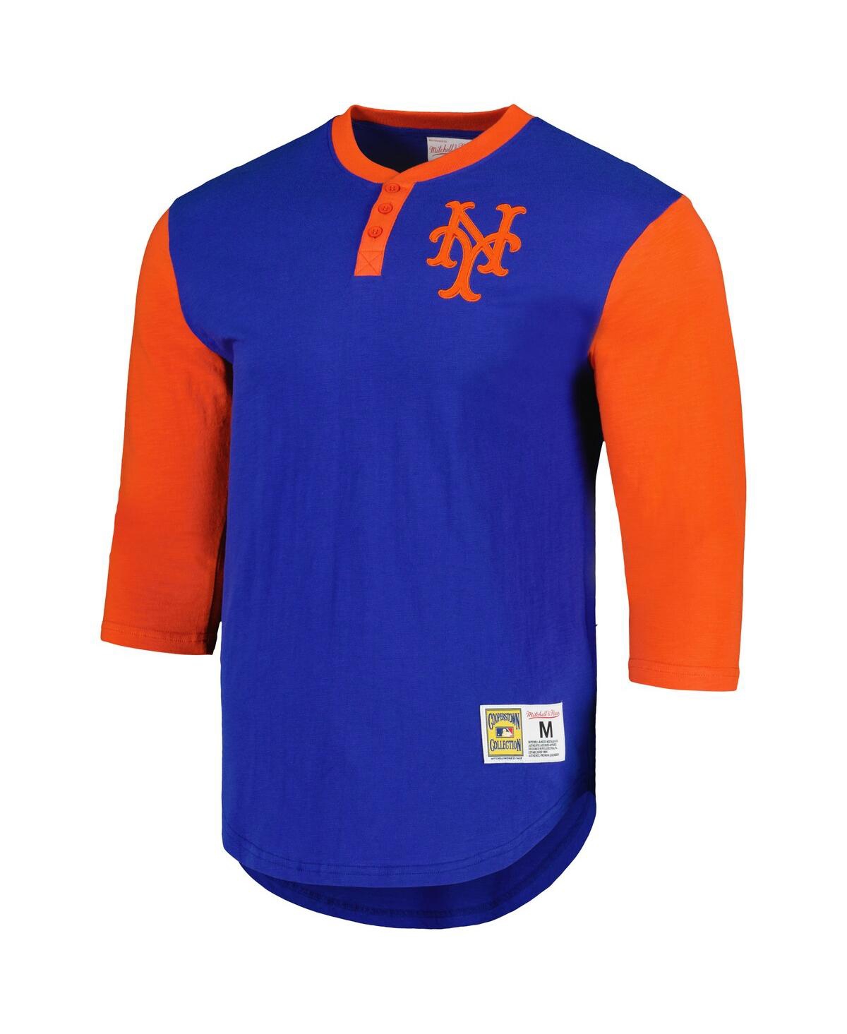 Shop Mitchell & Ness Men's  Royal New York Mets Cooperstown Collection Legendary Slub Henley 3/4-sleeve T-