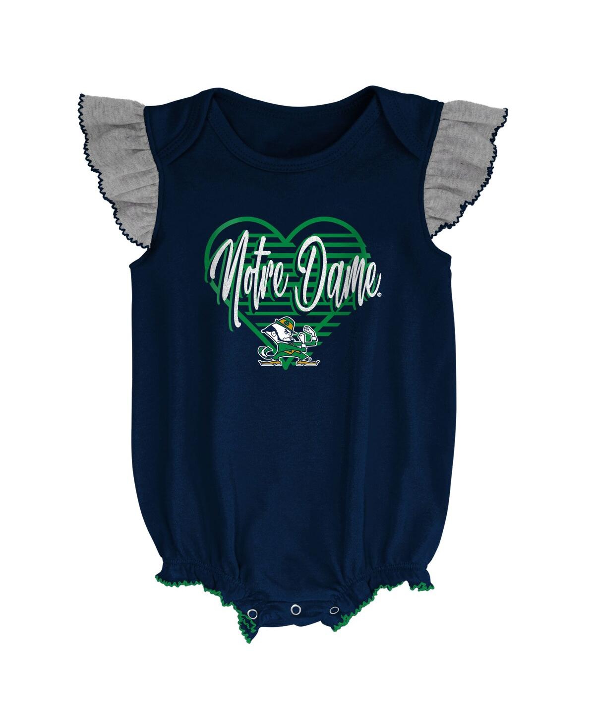 Outerstuff Girls Newborn And Infant Navy, Heather Gray Notre Dame Fighting Irish All The Love Bodysuit Bib And In Navy,heather Gray