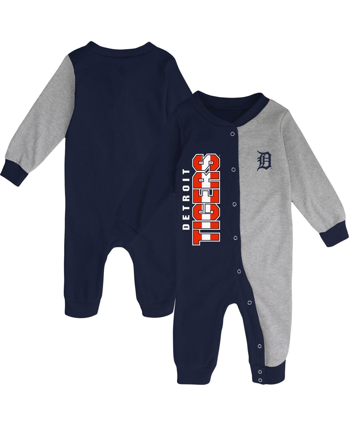 Shop Outerstuff Infant Boys And Girls Navy, Heather Gray Detroit Tigers Halftime Sleeper In Navy,heather Gray