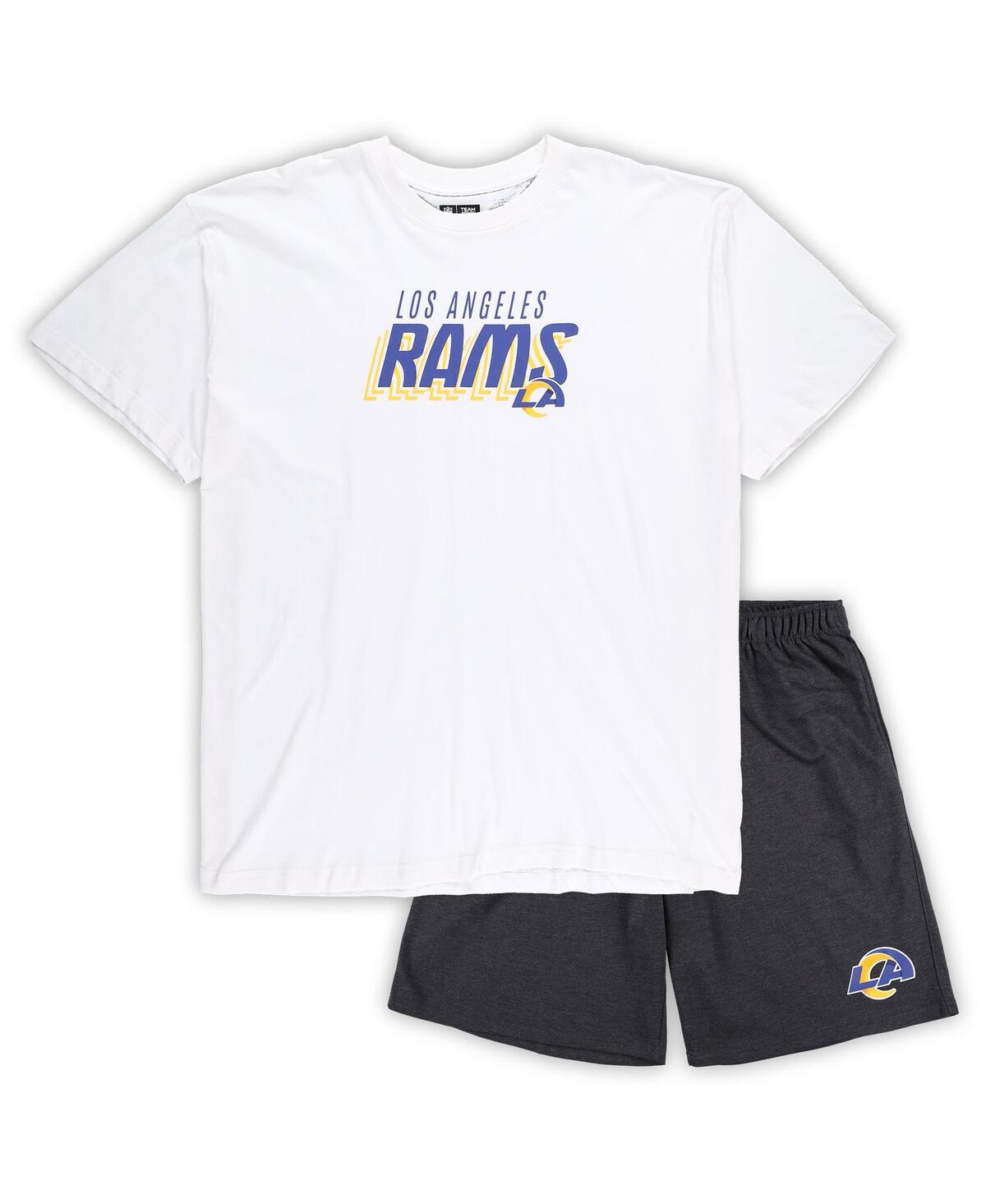 Shop Concepts Sport Men's  White, Charcoal Los Angeles Rams Big And Tall T-shirt And Shorts Set In White,charcoal