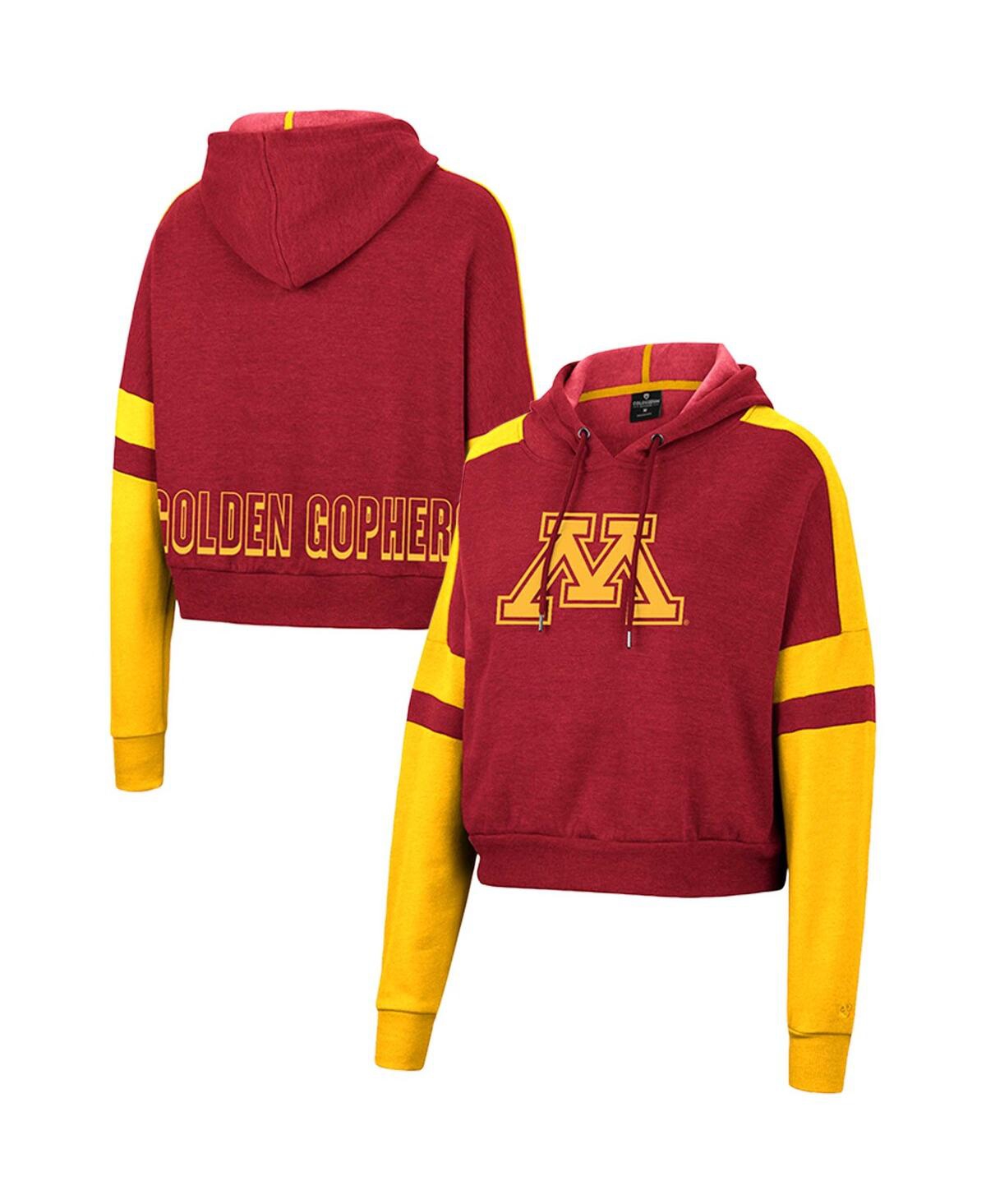 Women's Colosseum Heather Maroon Minnesota Golden Gophers Throwback Stripe Arch Logo Cropped Pullover Hoodie - Heather Maroon