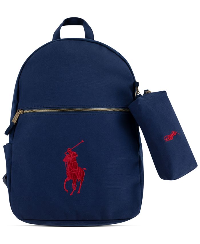 Polo Ralph Lauren Big Boys Canvas School Backpack with Matching Pencil Case - Newport Navy - Size One Size