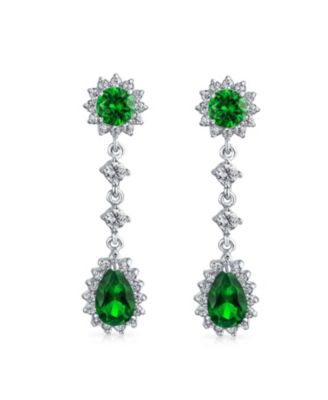 Crown Halo Cubic Zirconia CZ Teardrop Chandelier Clip On Earrings Non-Pierced