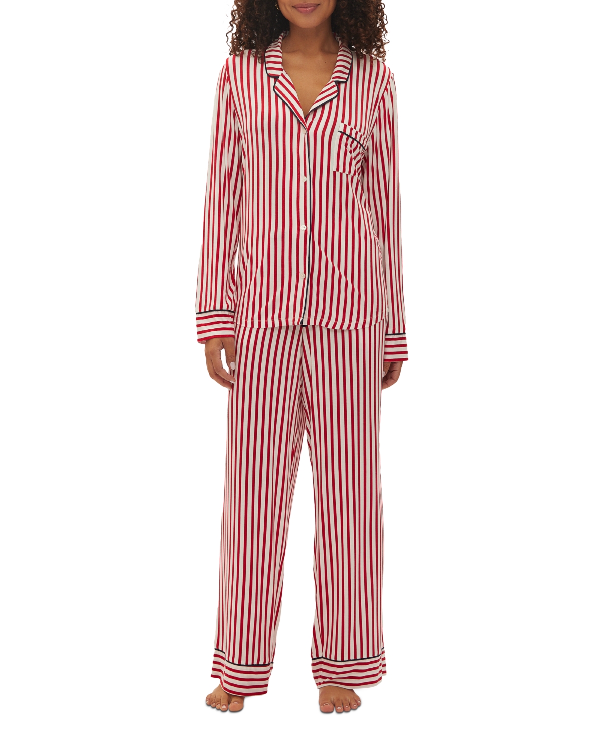 Women's 2-Pc. Long-Sleeve Notched-Collar Pajamas Set