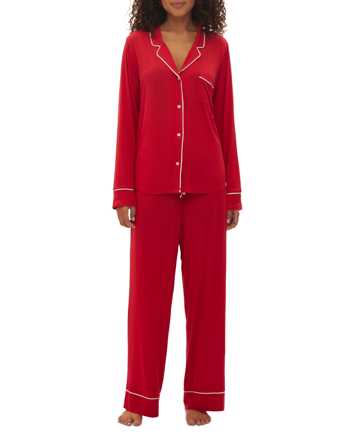 GapBody Women's 2-Pc. Notched-Collar Long-Sleeve Pajamas Set - Modern Red