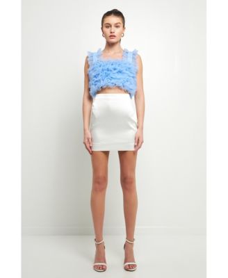 Women's Ruffled Shoulder Strap Tulle Top