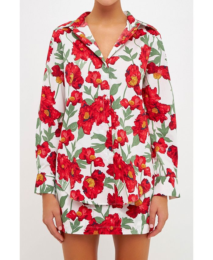 endless rose Women's Floral Print Cotton Shirt - Macy's