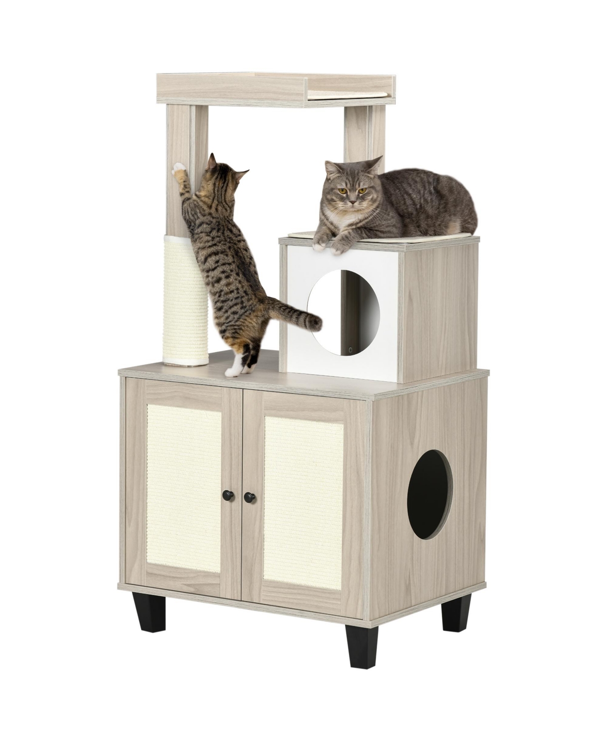 Cat Litter Box Enclosure Furniture with Cat Tree, Hidden Litter Box with Scratching Post, Bed, Modern Cat House Indoor, Gray - Grey