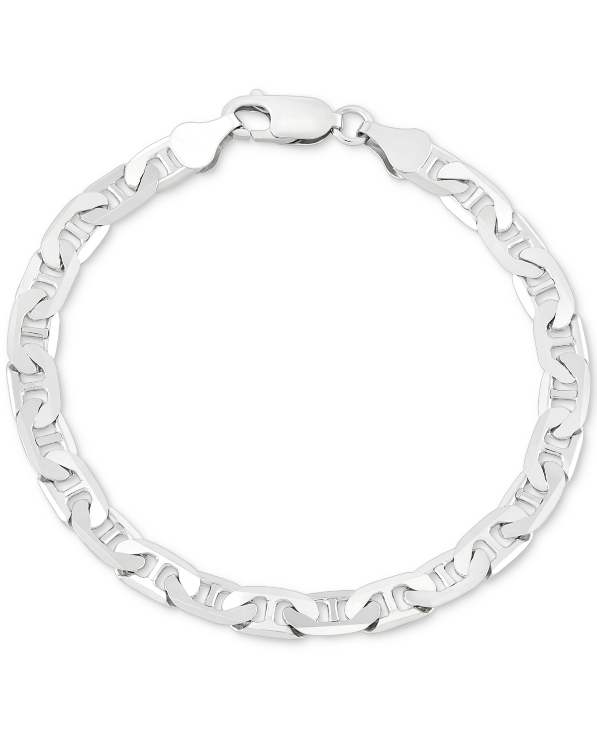 Italian Silver Men's  Polished Mariner Link Chain Bracelet
