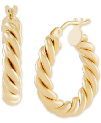 Twist-Style Tube Small Hoop Earrings in 10k Gold, 3/4"