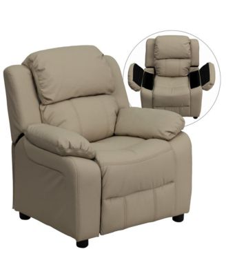 Deluxe Vinyl Padded Contemporary Kids Recliner With Storage Arms