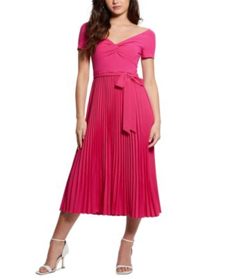 GUESS - Women's Erynn Twist-Front Pleated Midi Dress