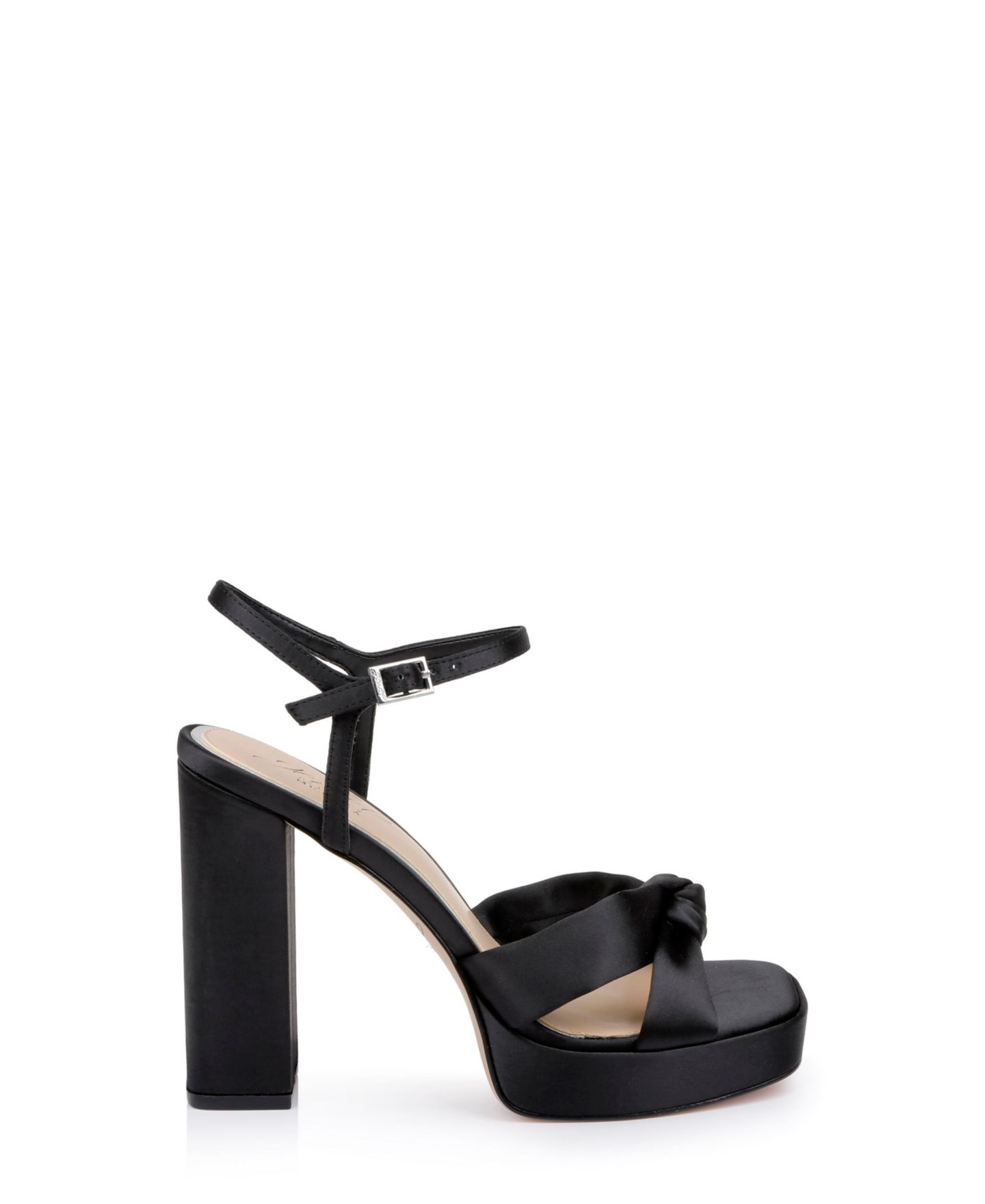 Женские сандалии Jewel Badgley Mischka Valencia Square Toe Evening Platform, цвет: Чёрный атласный — фото 2